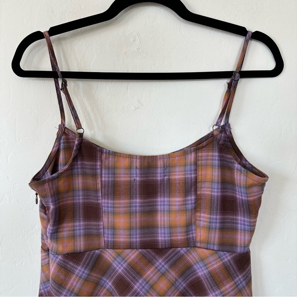 Urban Outfitters Purple Orange Brown Plaid Hook & Eye Spaghetti Strap Mini Dress - Picture 11 of 16